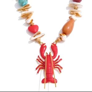 Nautical Red Lobster & Natural Shell Statement Necklace | NWOT